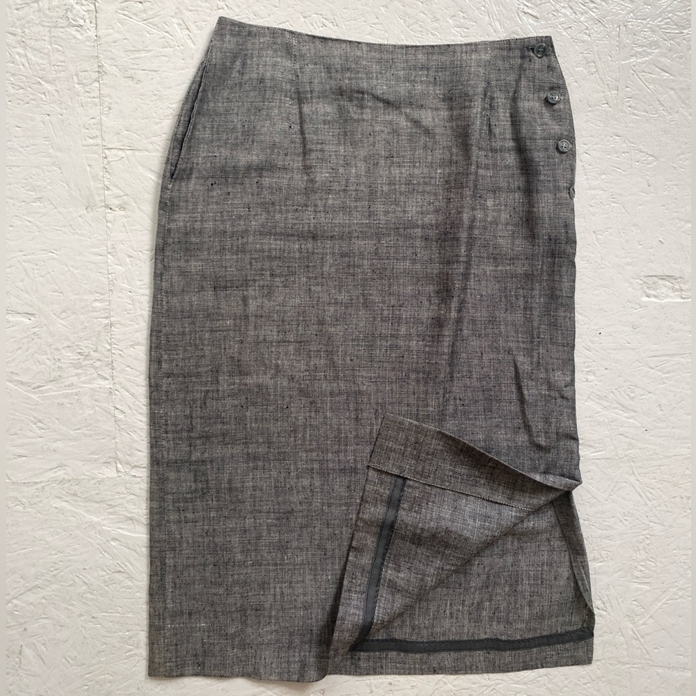 Vintage Linen Pencil Skirt with Button Details
